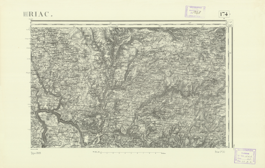 (N:22290) CARTE DE FRANCE - MAURIAC (B0018885) Carte e stampe antiche: riproduzione a colori su carta (formato A2)