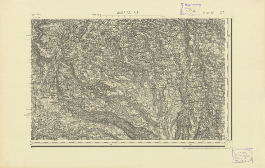 (N:22291) CARTE DE FRANCE - MAURIAC S.E. (B0018886) Carte e stampe antiche: riproduzione a colori su carta (formato A2)