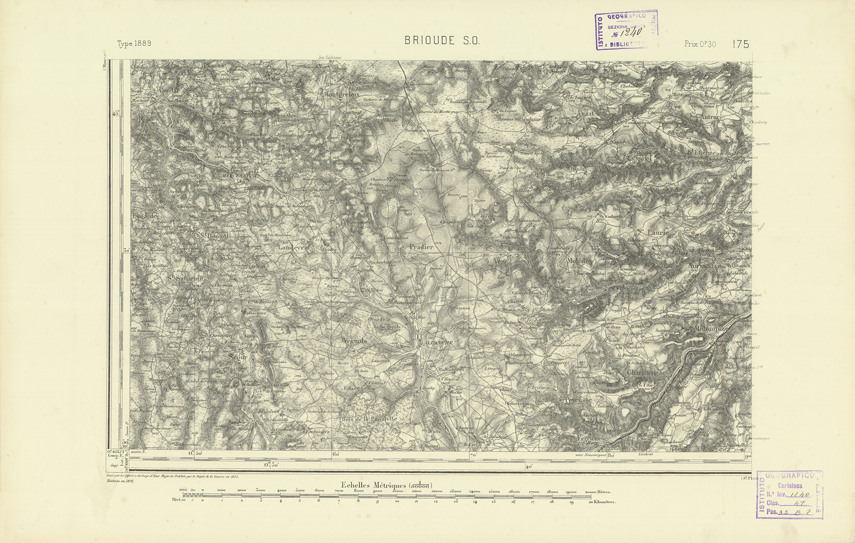 (N:22296) CARTE DE FRANCE - BRIOUDE S.O. (B0018891) Carte e stampe antiche: riproduzione a colori su carta (formato A2)