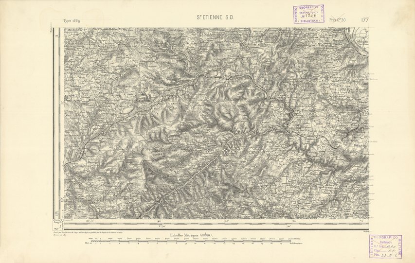 (N:22303) CARTE DE FRANCE - SAINT ETIENNE S.O. (B0018898) Carte e stampe antiche: riproduzione a colori su carta (formato A2)