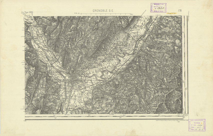 (N:22308) CARTE DE FRANCE - GRENOBLE S.E. (B0018903) Carte e stampe antiche: riproduzione a colori su carta (formato A2)