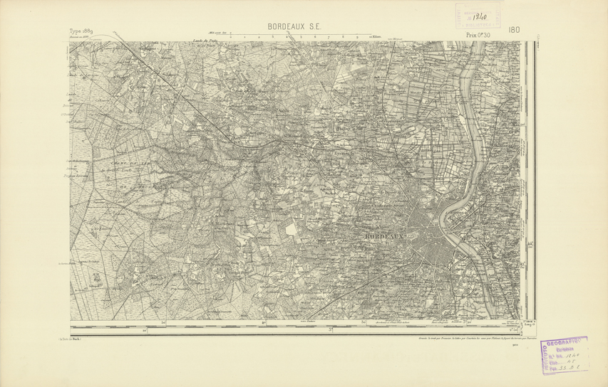 (N:22317) CARTE DE FRANCE - BORDEAUX S.E. (B0018912) Carte e stampe antiche: riproduzione a colori su carta (formato A2)