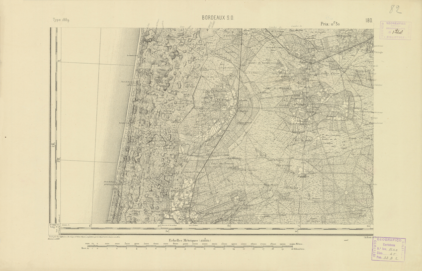 (N:22318) CARTE DE FRANCE - BORDEAUX S.O. (B0018913) Carte e stampe antiche: riproduzione a colori su carta (formato A2)