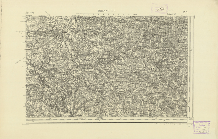 (N:22320) CARTE DE FRANCE - ROANNE S.E. (B0018915) Carte e stampe antiche: riproduzione a colori su carta (formato A2)