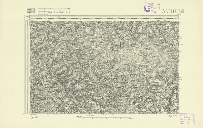 (N:22321) CARTE DE FRANCE - AUBUSSON (B0018916) Carte e stampe antiche: riproduzione a colori su carta (formato A2)