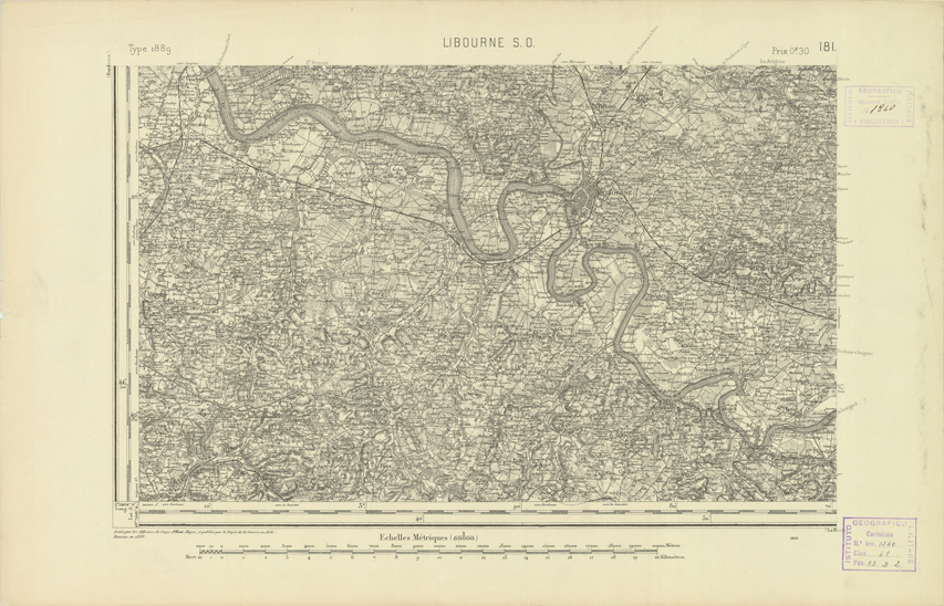 (N:22326) CARTE DE FRANCE - LIBOURNE S.O. (B0018921) Carte e stampe antiche: riproduzione a colori su carta (formato A2)