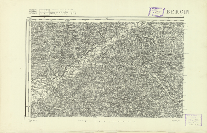 (N:22327) CARTE DE FRANCE - BERGERAC (B0018922) Carte e stampe antiche: riproduzione a colori su carta (formato A2)