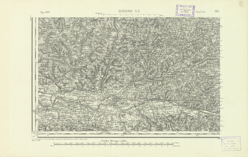 (N:22330) CARTE DE FRANCE - BERGERAC S.O. (B0018925) Carte e stampe antiche: riproduzione a colori su carta (formato A2)