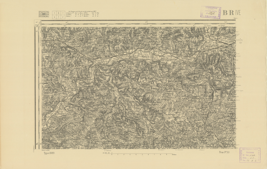 (N:22331) CARTE DE FRANCE - BRIVE (B0018926) Carte e stampe antiche: riproduzione a colori su carta (formato A2)