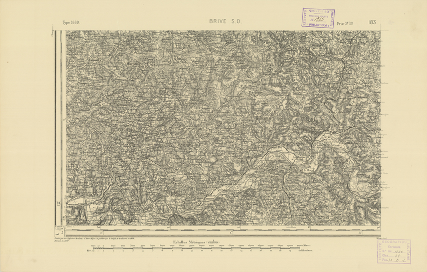 (N:22334) CARTE DE FRANCE - BRIVE S.O. (B0018929) Carte e stampe antiche: riproduzione a colori su carta (formato A2)