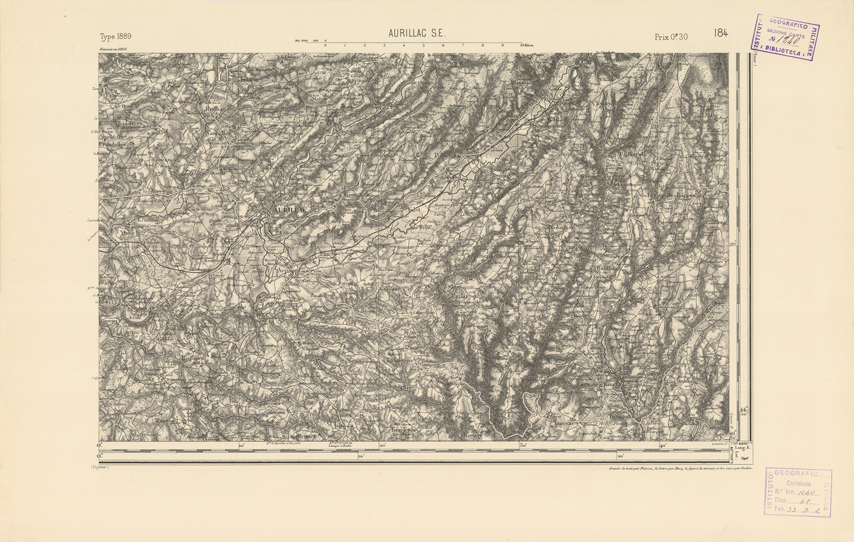 (N:22337) CARTE DE FRANCE - AURILLAC S.E. (B0018932) Carte e stampe antiche: riproduzione a colori su carta (formato A2)