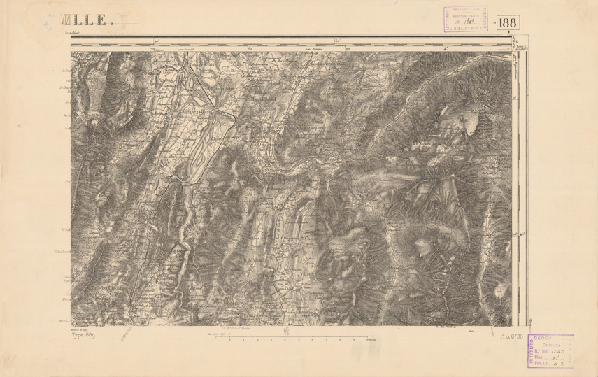 (N:22369) CARTE DE FRANCE - VIZILLE (B0018947) Carte e stampe antiche: riproduzione a colori su carta (formato A2)