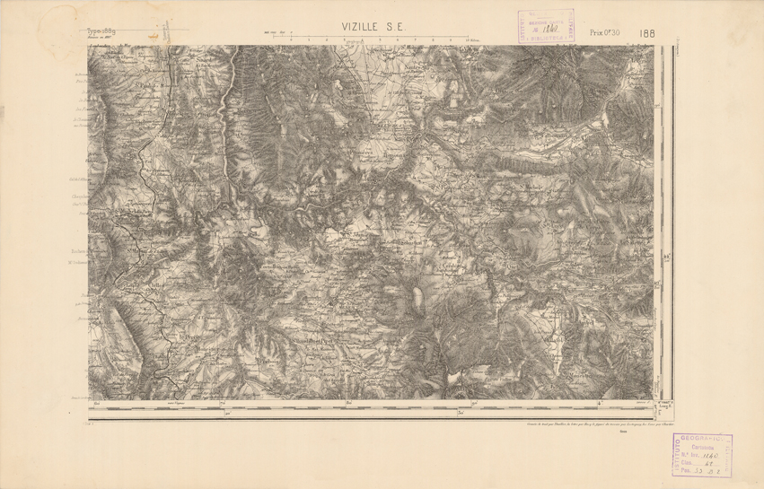 (N:22370) CARTE DE FRANCE - VIZILLE S.E. (B0018948) Carte e stampe antiche: riproduzione a colori su carta (formato A2)