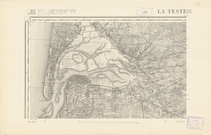 (N:22377) CARTE DE FRANCE - LA TESTE DE BUCH (B0018955) Carte e stampe antiche: riproduzione a colori su carta (formato A2)