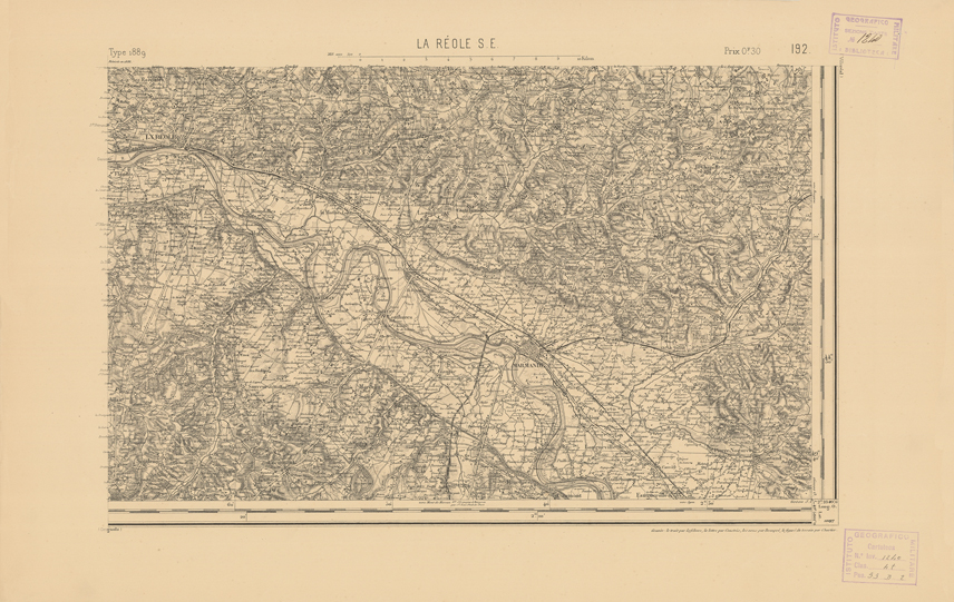 (N:22383) CARTE DE FRANCE - LA REOLE S.E. (B0018961) Carte e stampe antiche: riproduzione a colori su carta (formato A2)