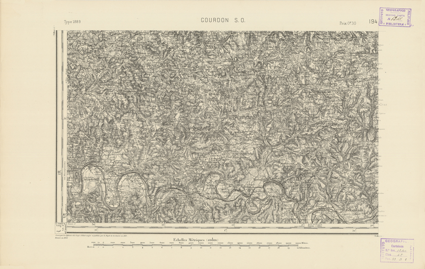 (N:22358) CARTE DE FRANCE - GOURDON S.O. (B0018970) Carte e stampe antiche: riproduzione a colori su carta (formato A2)