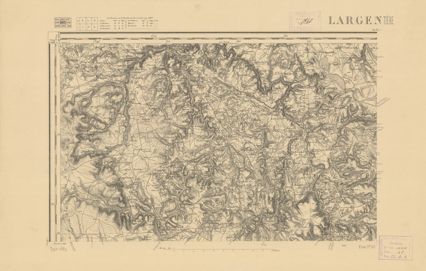 (N:22367) CARTE DE FRANCE - LARGENTIERE (B0018979) Carte e stampe antiche: riproduzione a colori su carta (formato A2)