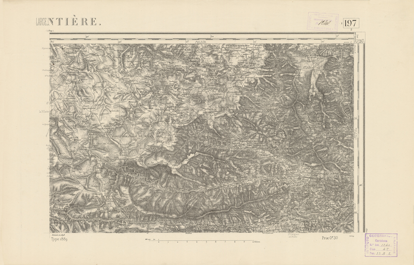 (N:22368) CARTE DE FRANCE - LARGENTIERE (B0018980) Carte e stampe antiche: riproduzione a colori su carta (formato A2)