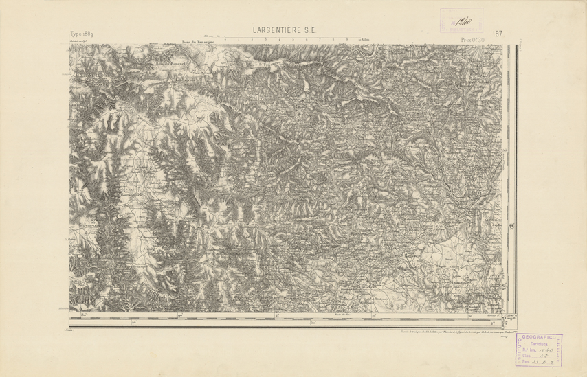 (N:22386) CARTE DE FRANCE - LARGENTIERE S.E. (B0018981) Carte e stampe antiche: riproduzione a colori su carta (formato A2)