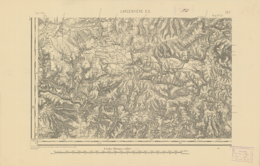 (N:22387) CARTE DE FRANCE - LARGENTIERE S.O. (B0018982) Carte e stampe antiche: riproduzione a colori su carta (formato A2)