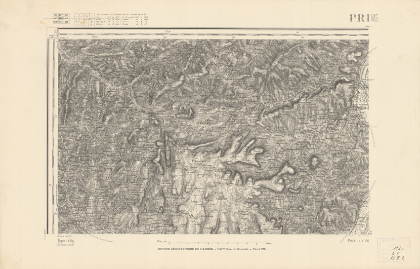 (N:22388) CARTE DE FRANCE - PRIVAS (B0018983) Carte e stampe antiche: riproduzione a colori su carta (formato A2)