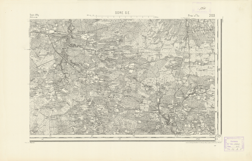 (N:22406) CARTE DE FRANCE - SORE S.E. (B0019001) Carte e stampe antiche: riproduzione a colori su carta (formato A2)