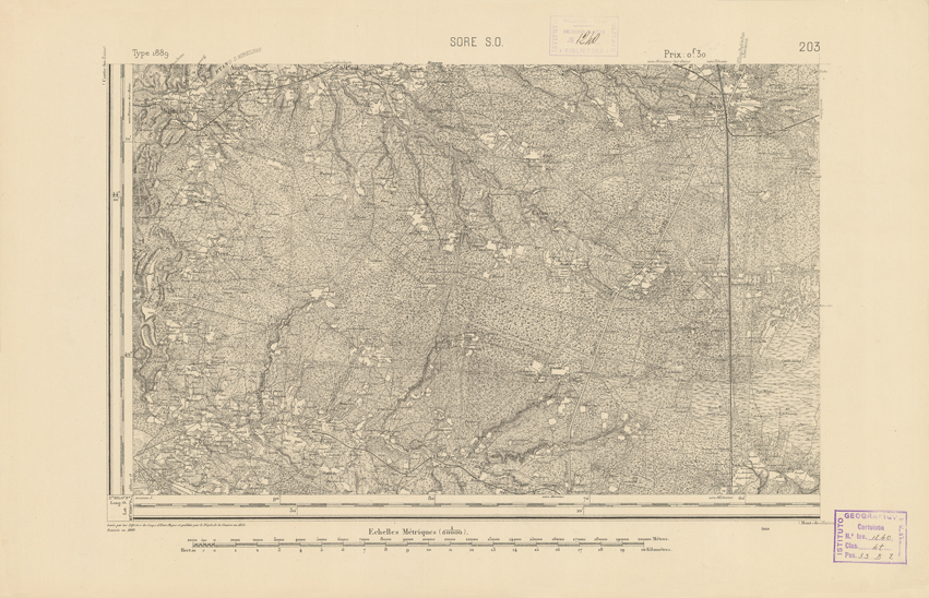 (N:22407) CARTE DE FRANCE - SORE S.O. (B0019002) Carte e stampe antiche: riproduzione a colori su carta (formato A2)
