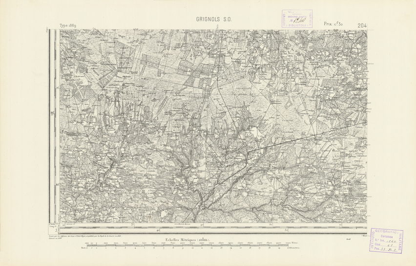 (N:22411) CARTE DE FRANCE - GRIGNOLS S.O. (B0019006) Carte e stampe antiche: riproduzione a colori su carta (formato A2)