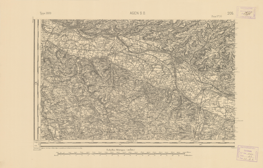 (N:22415) CARTE DE FRANCE - AGEN S.O. (B0019010) Carte e stampe antiche: riproduzione a colori su carta (formato A2)