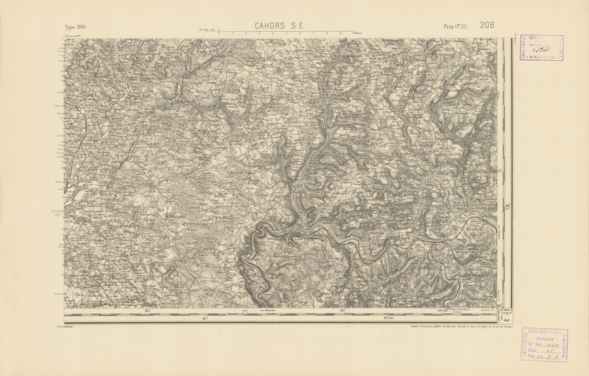 (N:22418) CARTE DE FRANCE - CAHORS S.E. (B0019013) Carte e stampe antiche: riproduzione a colori su carta (formato A2)