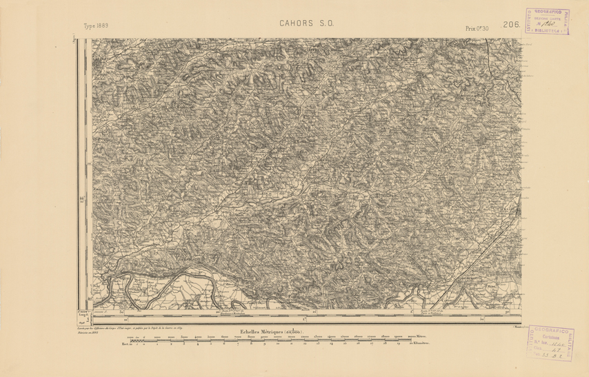 (N:22419) CARTE DE FRANCE - CAHORS (B0019014) Carte e stampe antiche: riproduzione a colori su carta (formato A2)