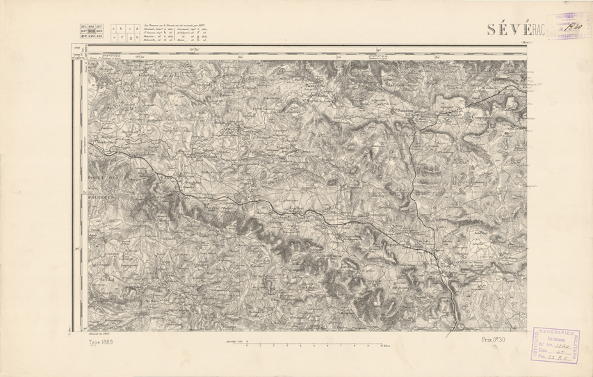 (N:22424) CARTE DE FRANCE - SEVERAC (B0019019) Carte e stampe antiche: riproduzione a colori su carta (formato A2)
