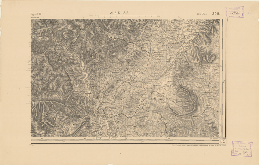 (N:22430) CARTE DE FRANCE - ALAIS S.E. (B0019025) Carte e stampe antiche: riproduzione a colori su carta (formato A2)