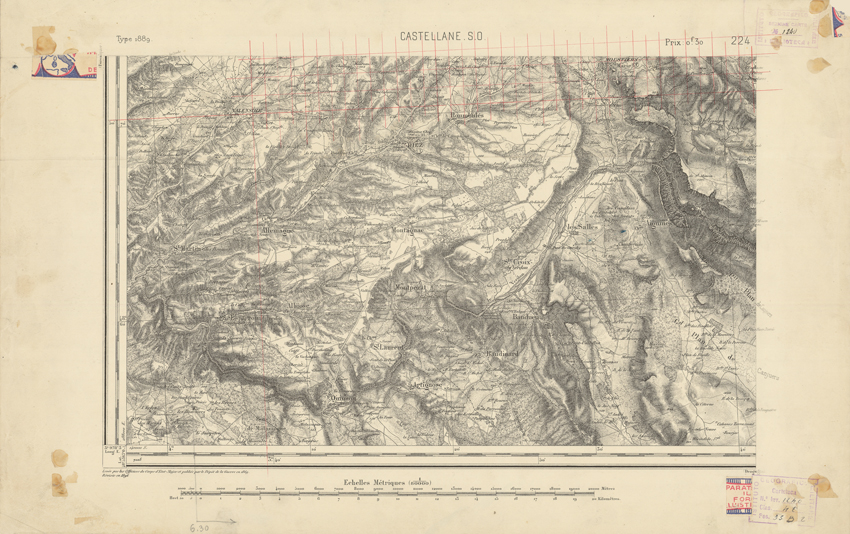 (N:22488) CARTE DE FRANCE - CASTELLANE S.O. (B0019083) Carte e stampe antiche: riproduzione a colori su carta (formato A2)