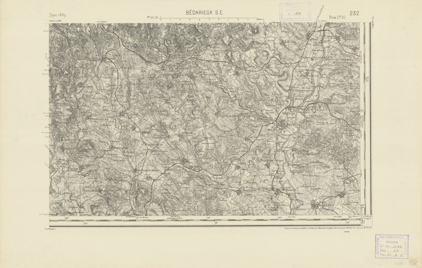 (N:22519) CARTE DE FRANCE - BEDARIEUX S.E. (B0019114) Carte e stampe antiche: riproduzione a colori su carta (formato A2)