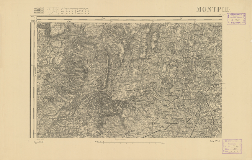 (N:22521) CARTE DE FRANCE - MONTPELLIER (B0019116) Carte e stampe antiche: riproduzione a colori su carta (formato A2)