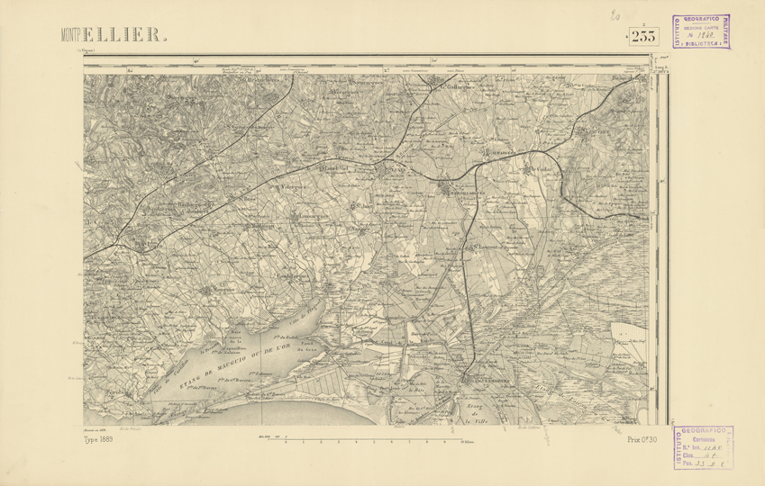 (N:22522) CARTE DE FRANCE - MONTPELLIER (B0019117) Carte e stampe antiche: riproduzione a colori su carta (formato A2)