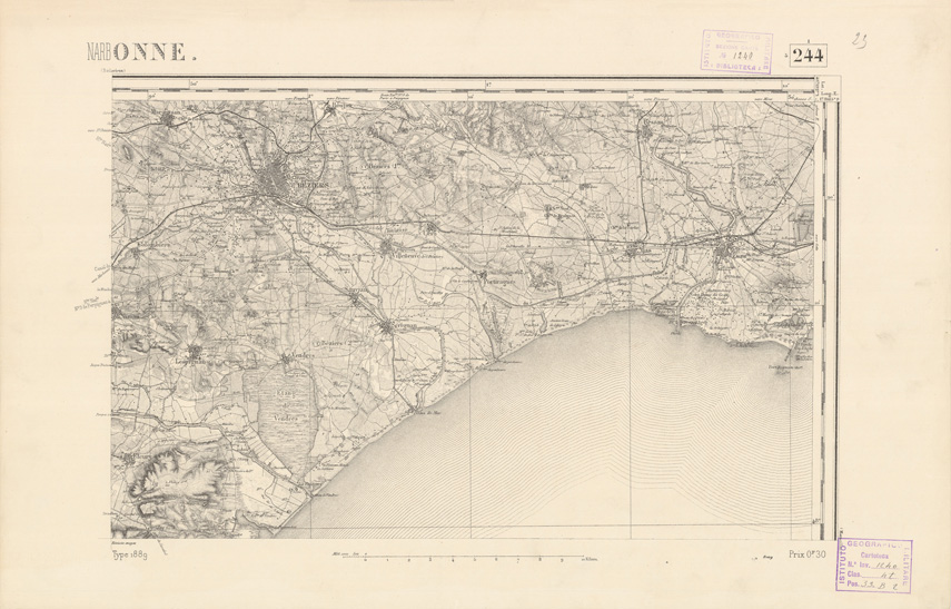 (N:22564) CARTE DE FRANCE - NARBONNE (B0019159) Carte e stampe antiche: riproduzione a colori su carta (formato A2)