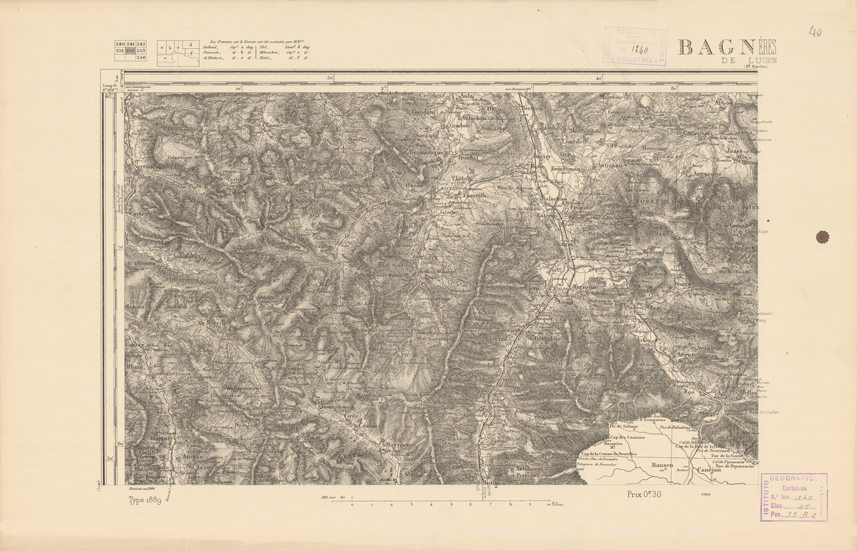 (N:22586) CARTE DE FRANCE - BAGNERES (B0019181) Carte e stampe antiche: riproduzione a colori su carta (formato A2)