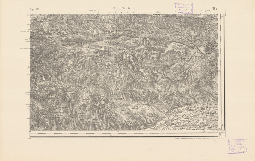 (N:22596) CARTE DE FRANCE - QUILLAN S.E. (B0019191) Carte e stampe antiche: riproduzione a colori su carta (formato A2)