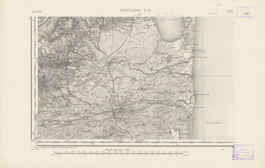 (N:22599) CARTE DE FRANCE - PERPIGNAN S.O. (B0019194) Carte e stampe antiche: riproduzione a colori su carta (formato A2)