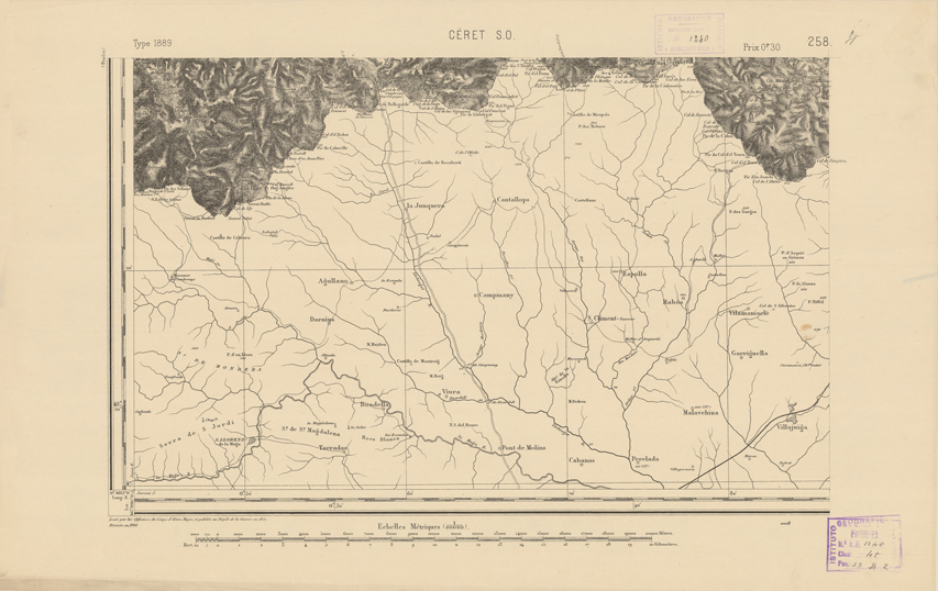 (N:22610) CARTE DE FRANCE - CERET S.O. (B0019205) Carte e stampe antiche: riproduzione a colori su carta (formato A2)