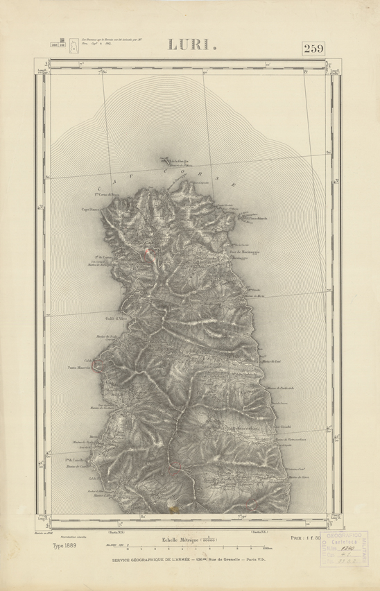 (N:22611) CARTE DE FRANCE - LURI (B0019206) Carte e stampe antiche: riproduzione a colori su carta (formato A2)