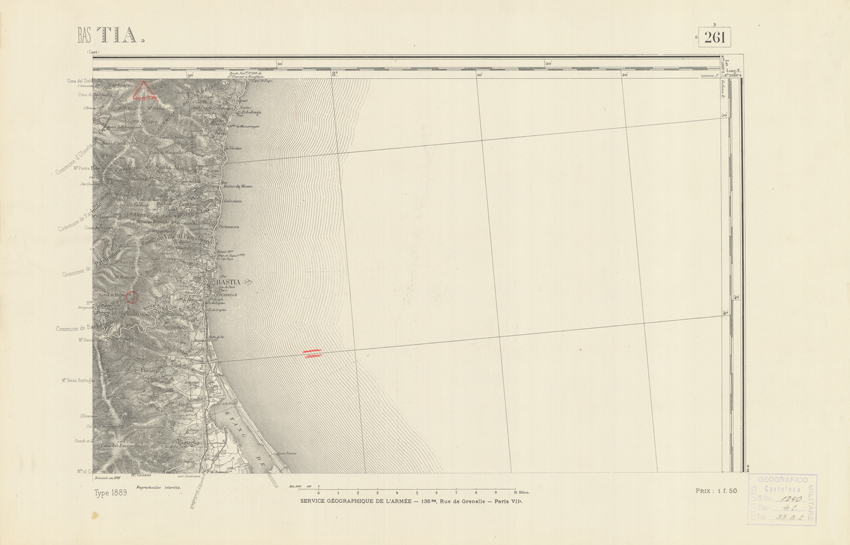 (N:22613) CARTE DE FRANCE - BASTIA (B0019208) Carte e stampe antiche: riproduzione a colori su carta (formato A2)