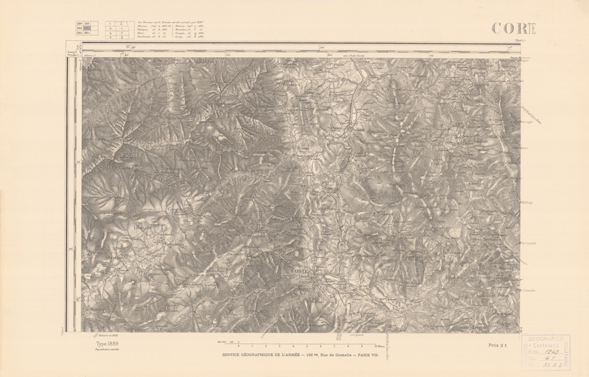 (N:22619) CARTE DE FRANCE - CORTE (B0019214) Carte e stampe antiche: riproduzione a colori su carta (formato A2)