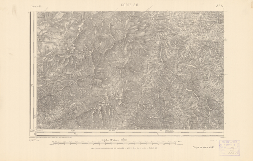 (N:22621) CARTE DE FRANCE - CORTE S.O. (B0019216) Carte e stampe antiche: riproduzione a colori su carta (formato A2)