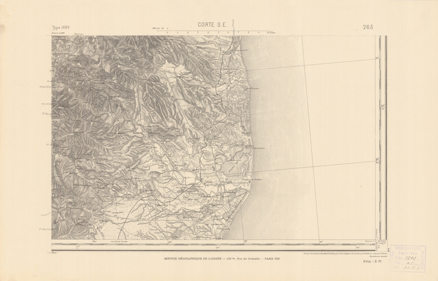 (N:22622) CARTE DE FRANCE - CORTE S.E. (B0019217) Carte e stampe antiche: riproduzione a colori su carta (formato A2)