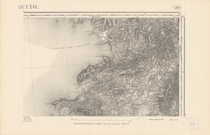 (N:22623) CARTE DE FRANCE - AJACCIO (B0019218) Carte e stampe antiche: riproduzione a colori su carta (formato A2)