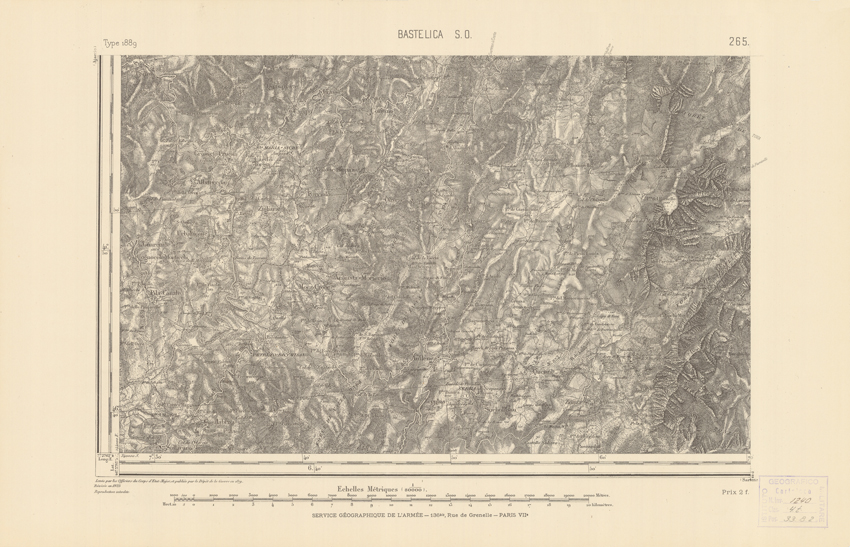(N:22627) CARTE DE FRANCE - BASTELICA S.O. (B0019222) Carte e stampe antiche: riproduzione a colori su carta (formato A2)