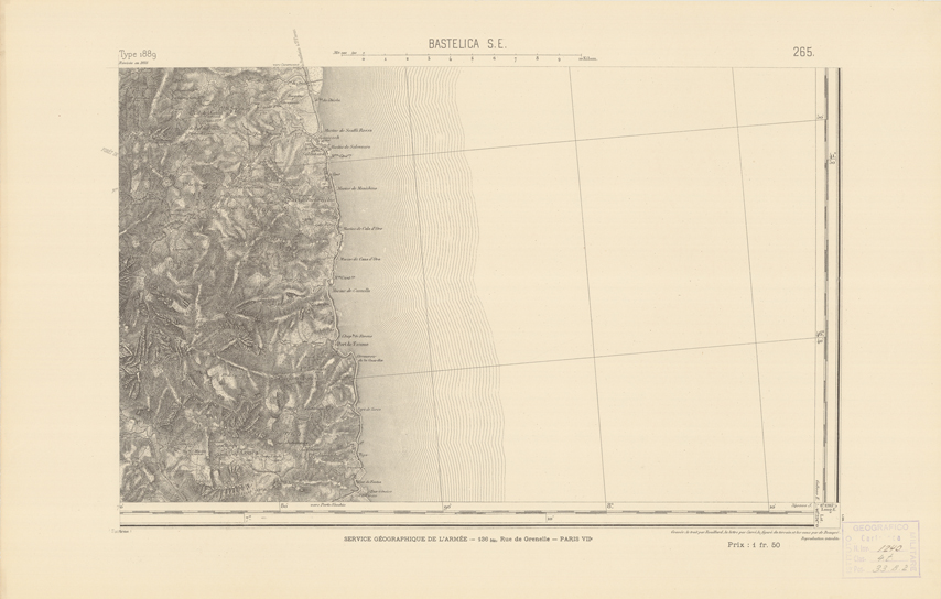 (N:22628) CARTE DE FRANCE - BASTELICA S.E. (B0019223) Carte e stampe antiche: riproduzione a colori su carta (formato A2)